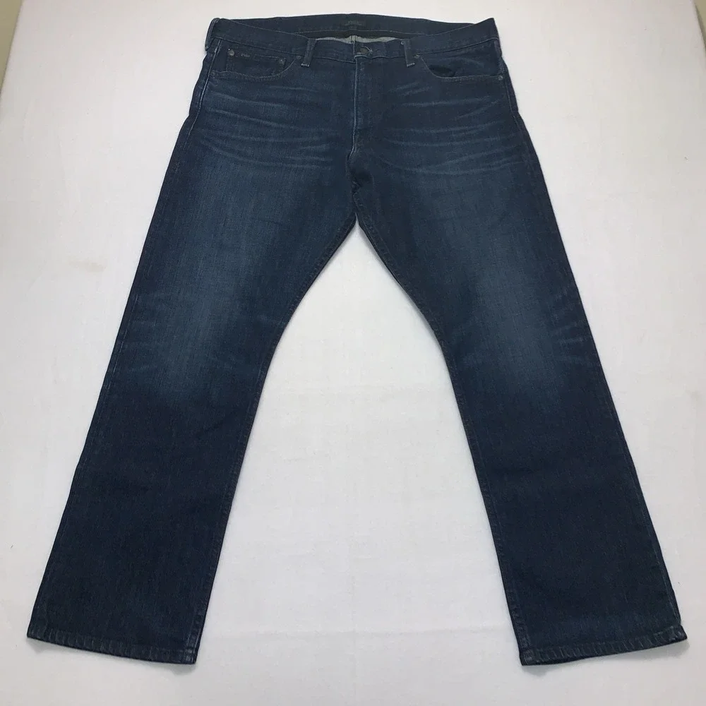 Polo Ralph Lauren The Varick Slim Straight Jeans Men's 38x30 Blue Denim Whiskers